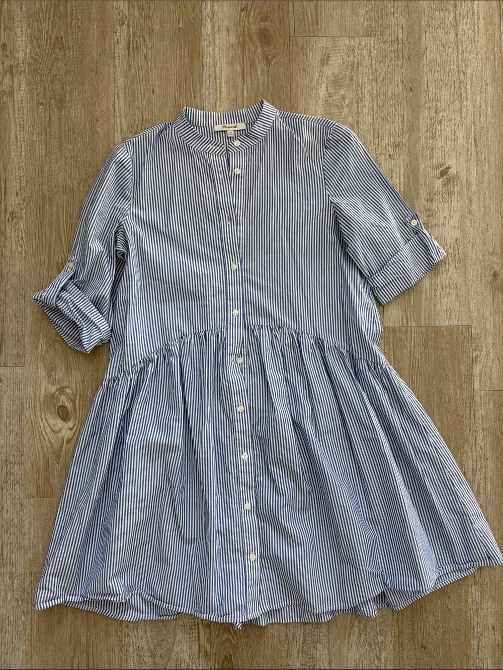 Madewell 100% Cotton Blue And White Stripe Mini Swing Dress